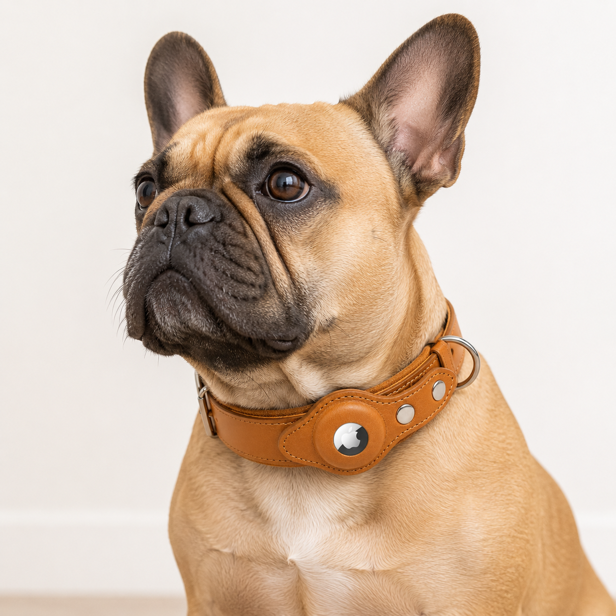 Heavy Duty Leather Dog Collar with Airtag Pocket - Tan